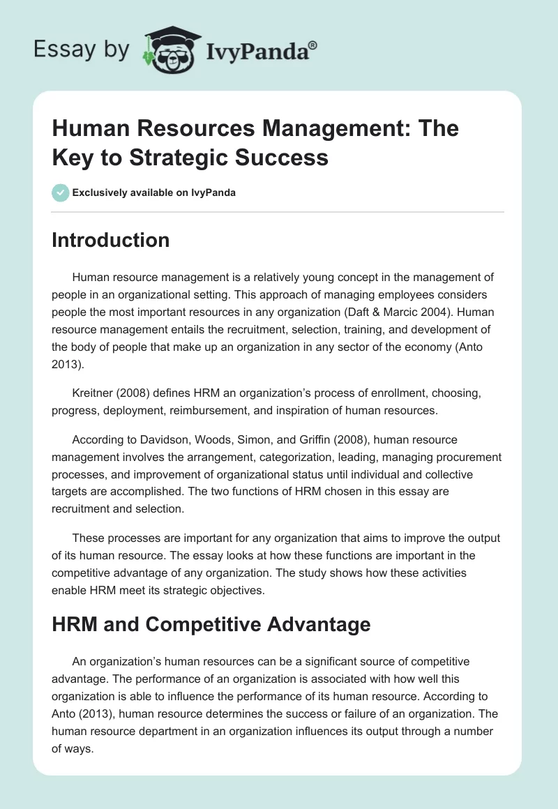 Human Resources Management: The Key to Strategic Success. Page 1