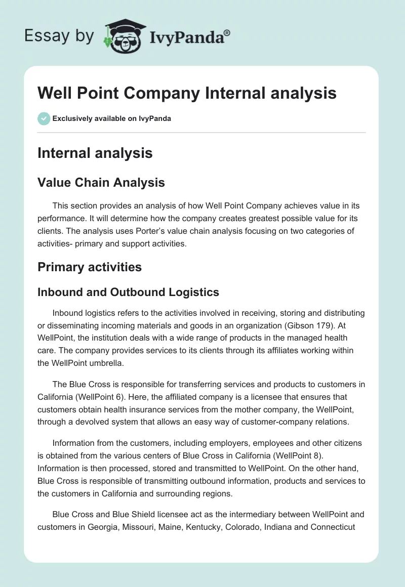 Well Point Company Internal analysis. Page 1