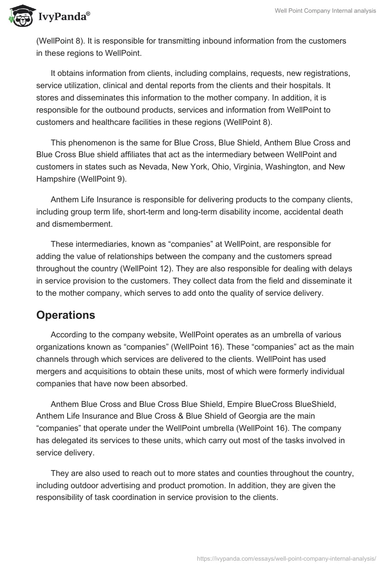Well Point Company Internal analysis. Page 2