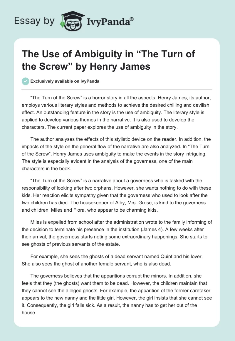 The Use of Ambiguity in “The Turn of the Screw” by Henry James. Page 1