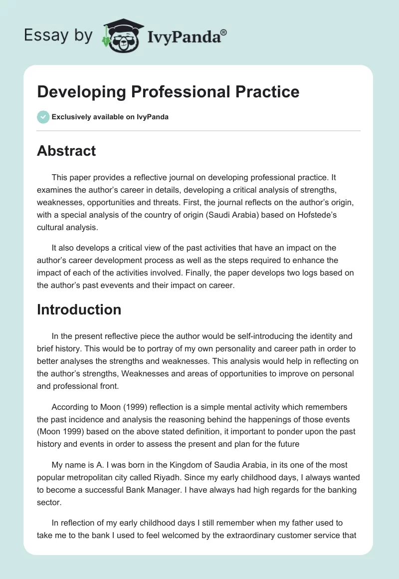 developing professional practice essay