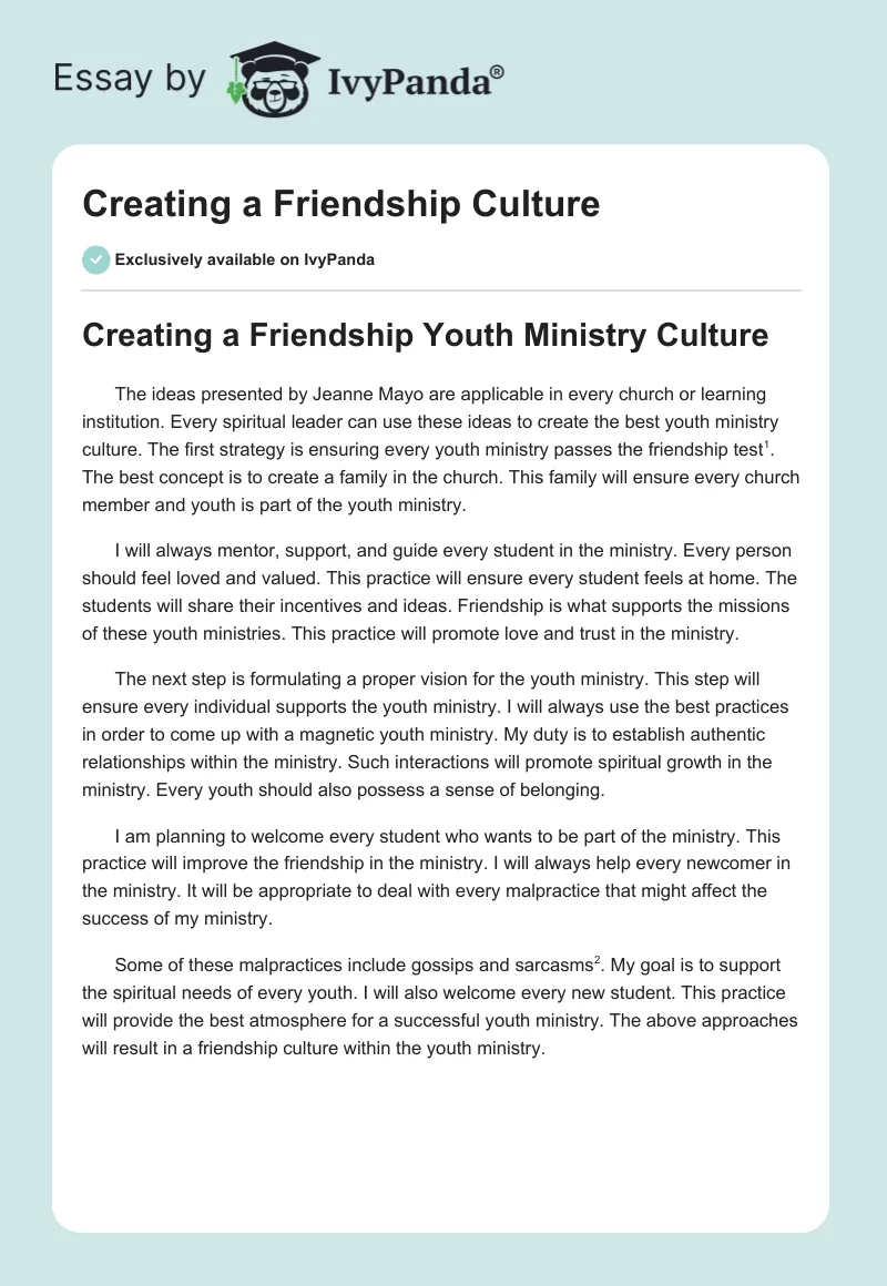 Creating a Friendship Culture. Page 1