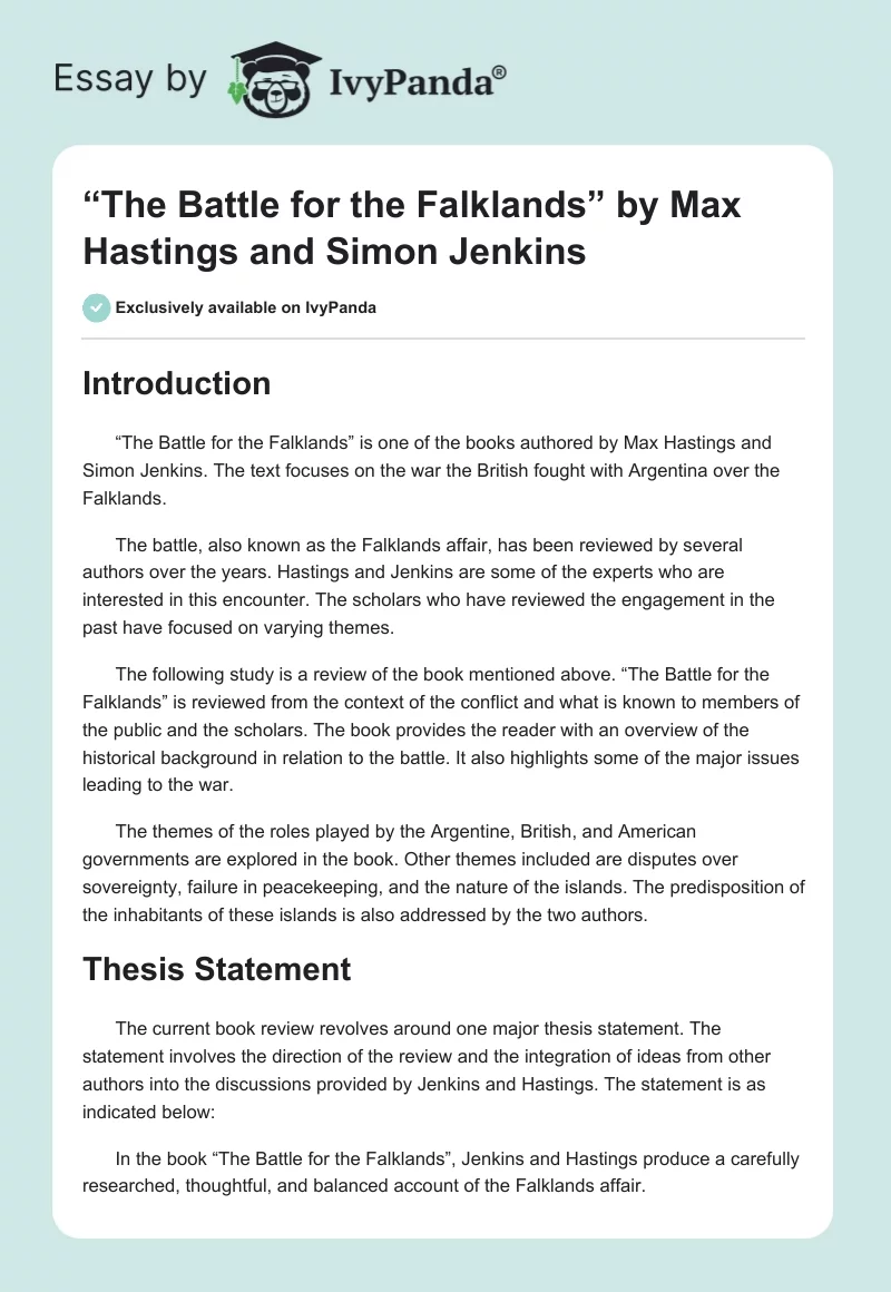 “The Battle for the Falklands” by Max Hastings and Simon Jenkins. Page 1