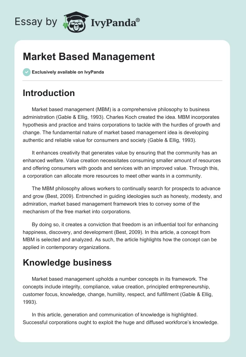 Market Based Management. Page 1