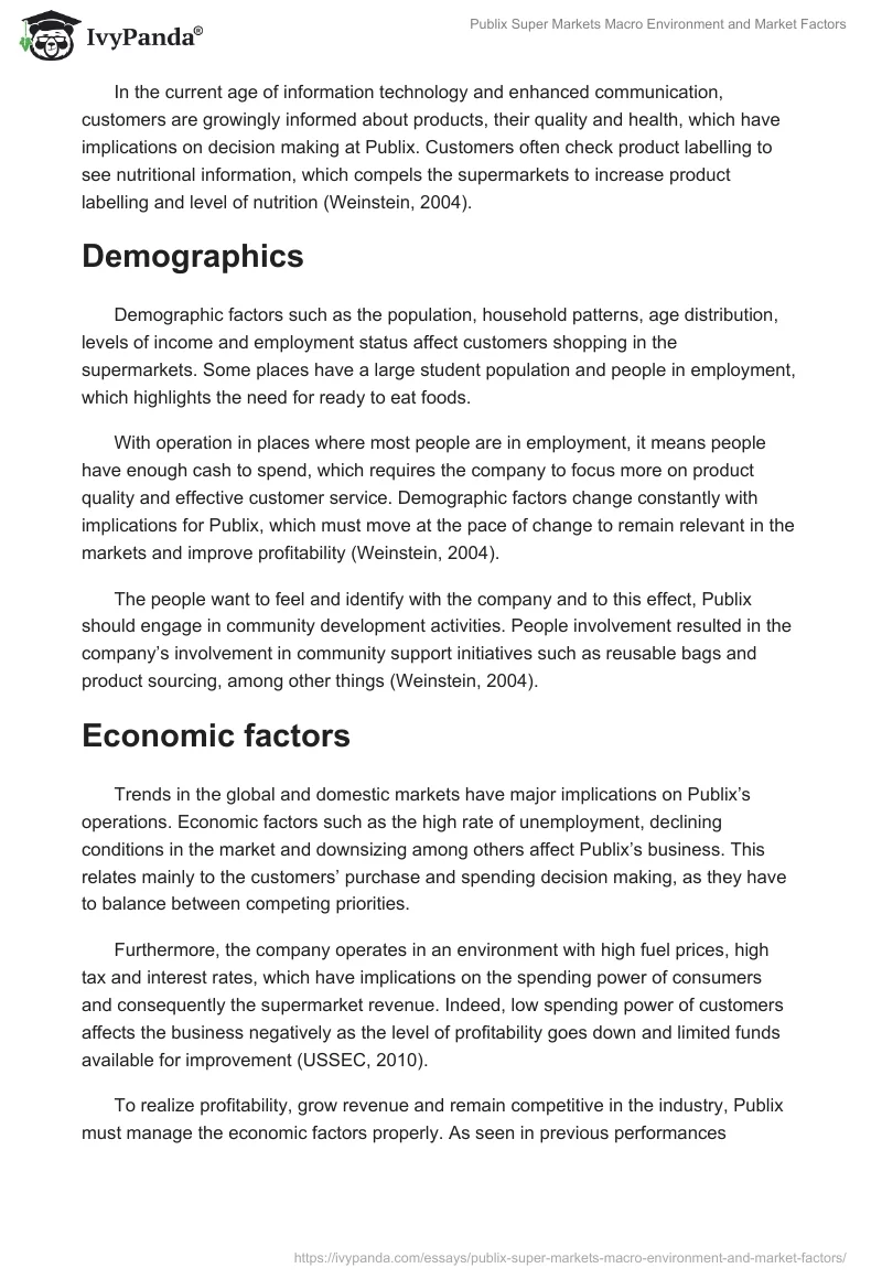 Publix Super Markets Macro Environment and Market Factors. Page 2