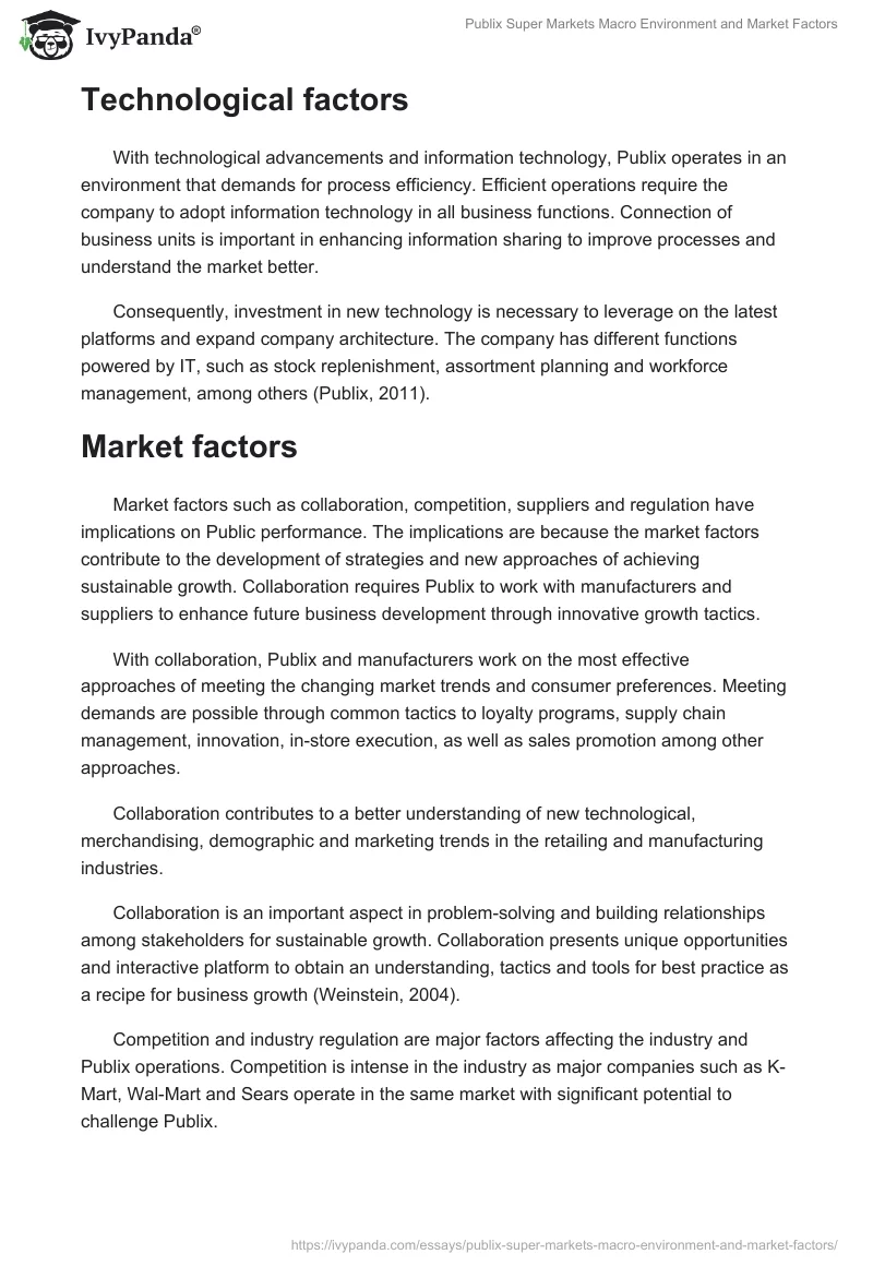 Publix Super Markets Macro Environment and Market Factors. Page 4