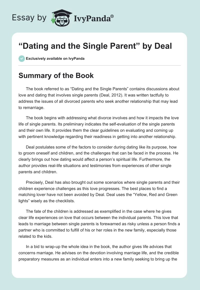 “Dating and the Single Parent” by Deal. Page 1