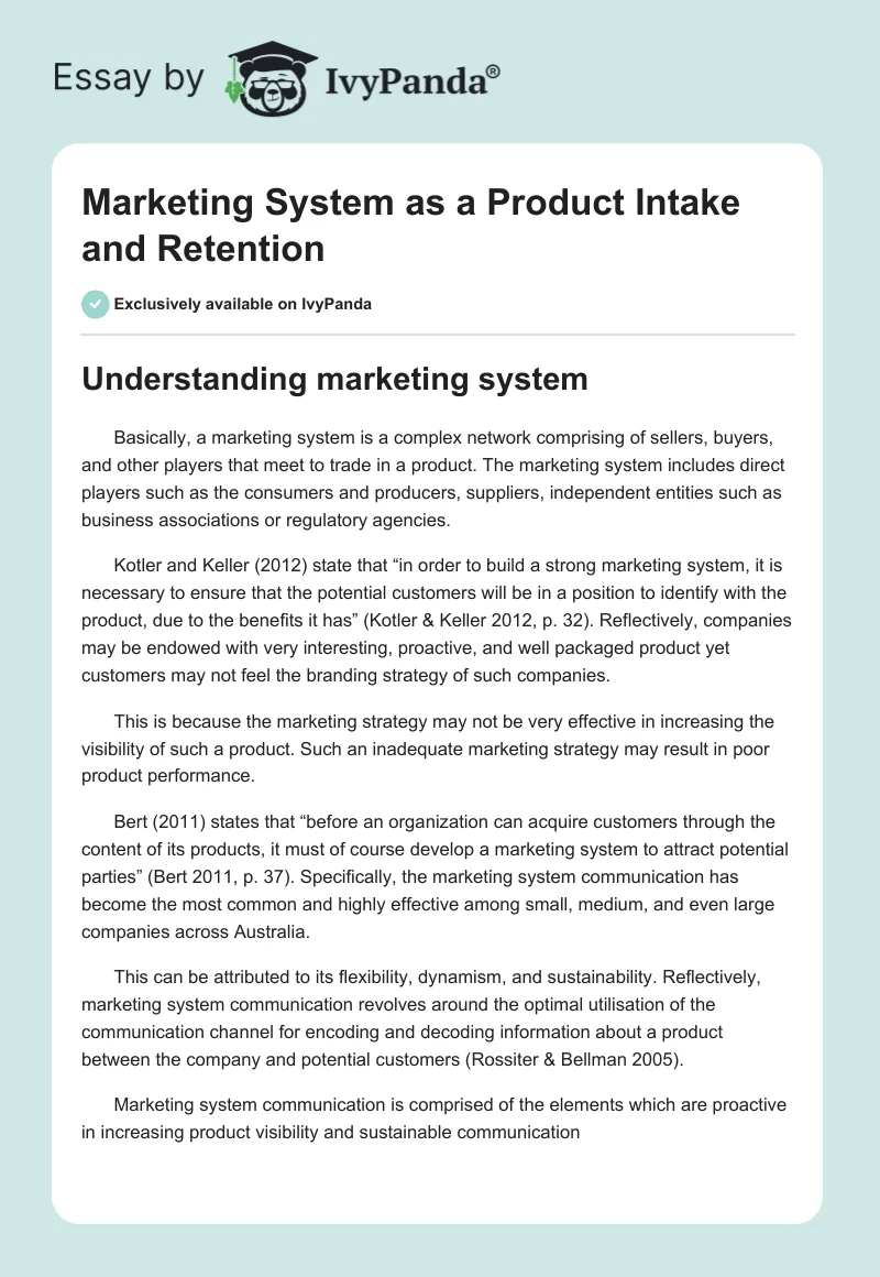 Marketing System as a Product Intake and Retention. Page 1