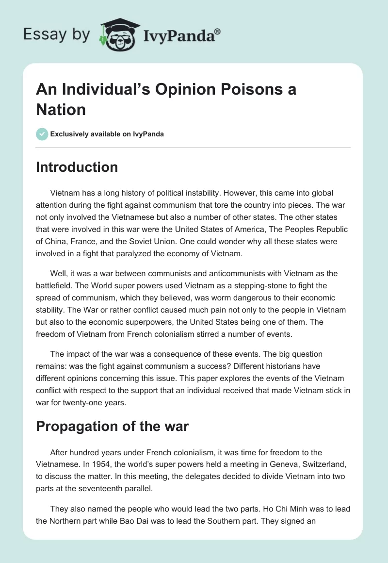 An Individual’s Opinion Poisons a Nation. Page 1