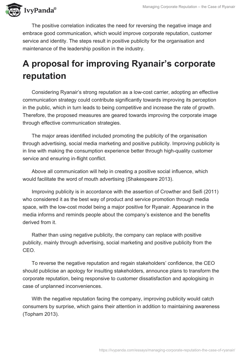 Managing Corporate Reputation – the Case of Ryanair. Page 5