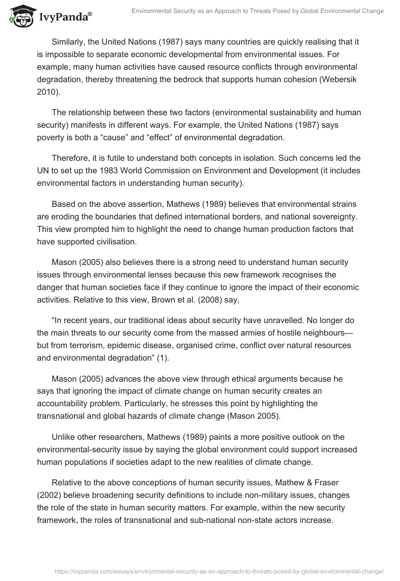 Environmental Security as an Approach to Threats Posed by Global Environmental Change. Page 2