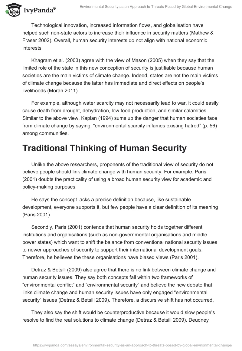 Environmental Security as an Approach to Threats Posed by Global Environmental Change. Page 3