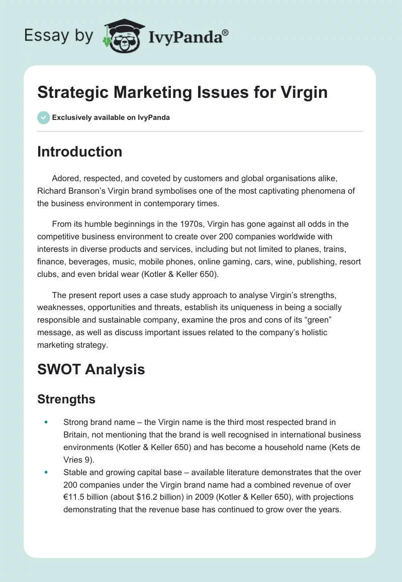 Strategic Marketing Issues for Virgin. Page 1