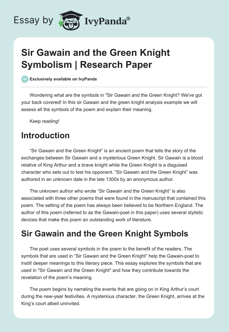 "Sir Gawain and the Green Knight" Symbolism. Page 1