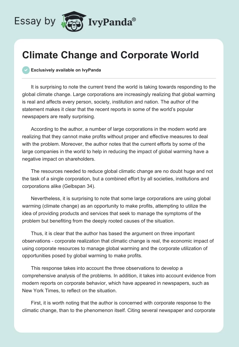 Climate Change and Corporate World. Page 1
