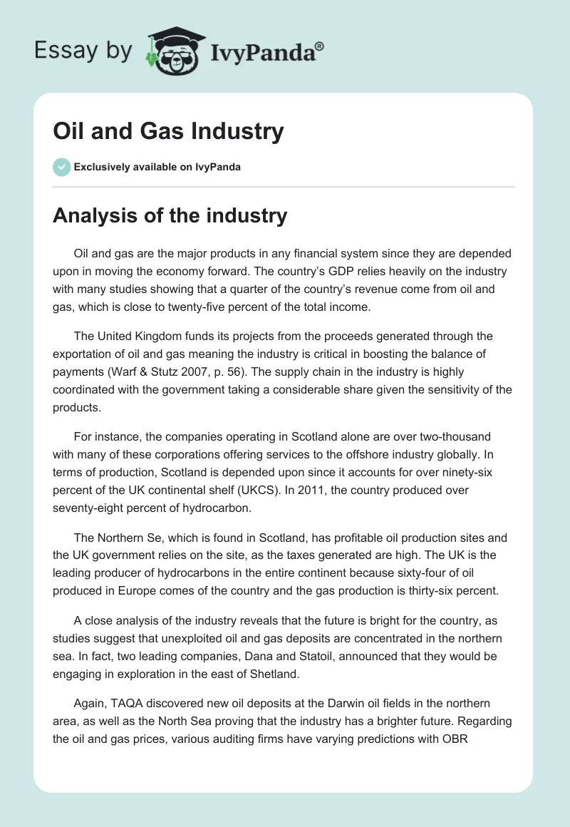 Oil and Gas Industry. Page 1