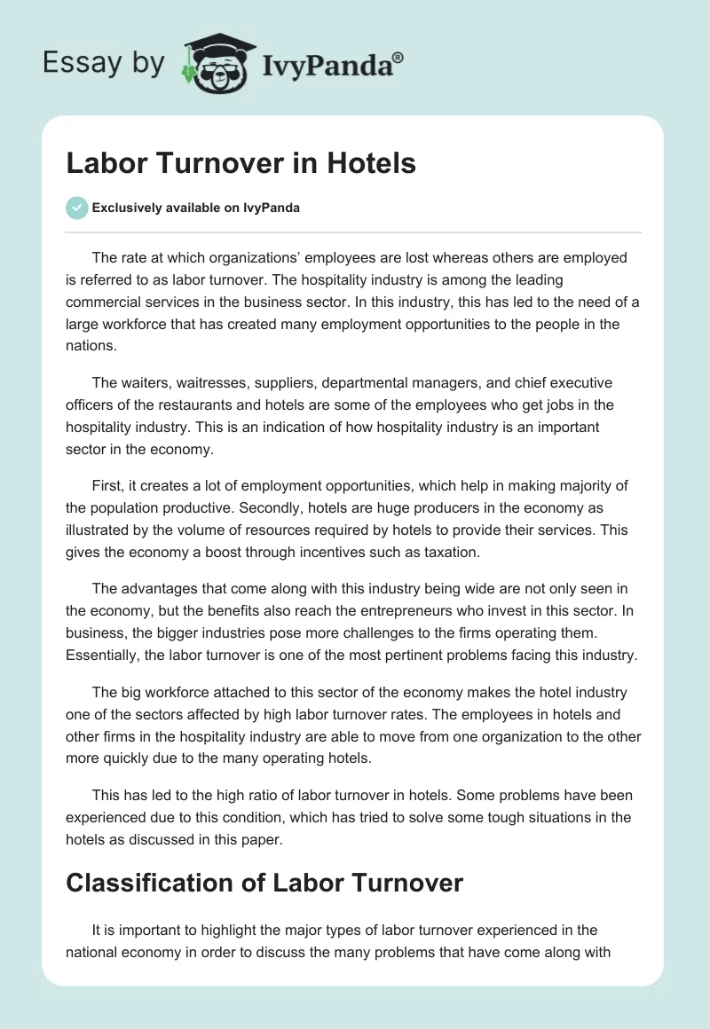 Labor Turnover in Hotels. Page 1
