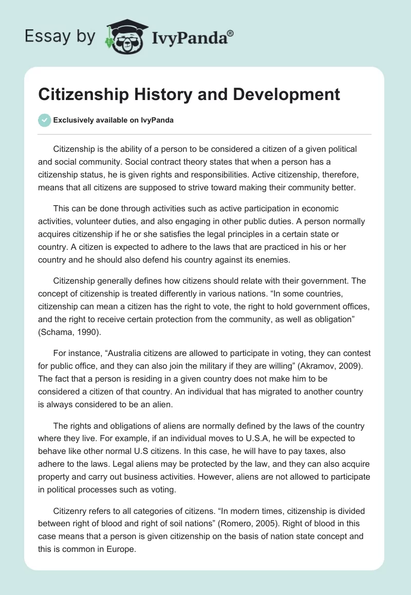 Citizenship History and Development. Page 1