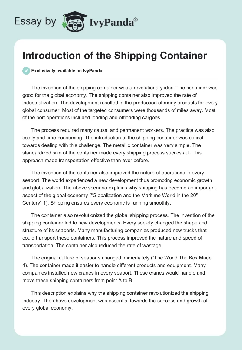 Introduction of the Shipping Container. Page 1