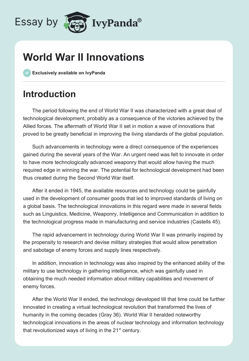 World War II Innovations. Page 1