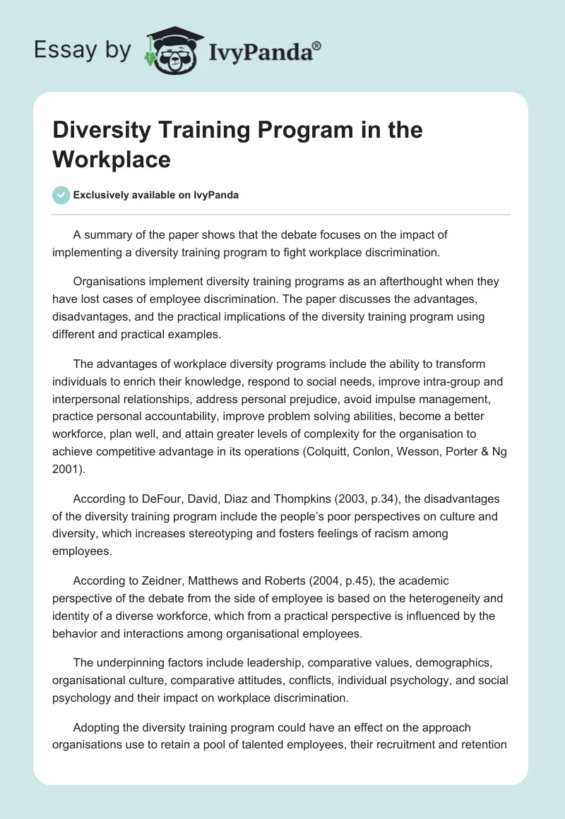 Diversity Training Program in the Workplace. Page 1