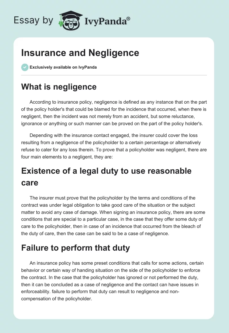 Insurance and Negligence. Page 1
