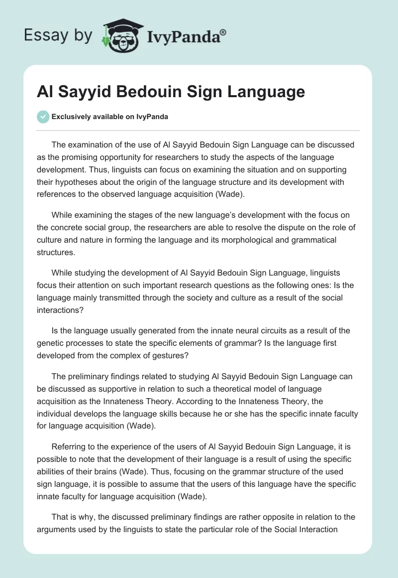 Al Sayyid Bedouin Sign Language. Page 1
