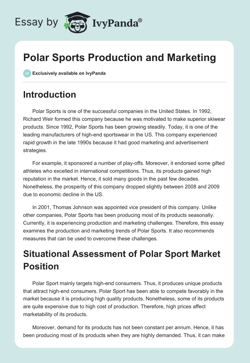 Polar Sports Production and Marketing. Page 1