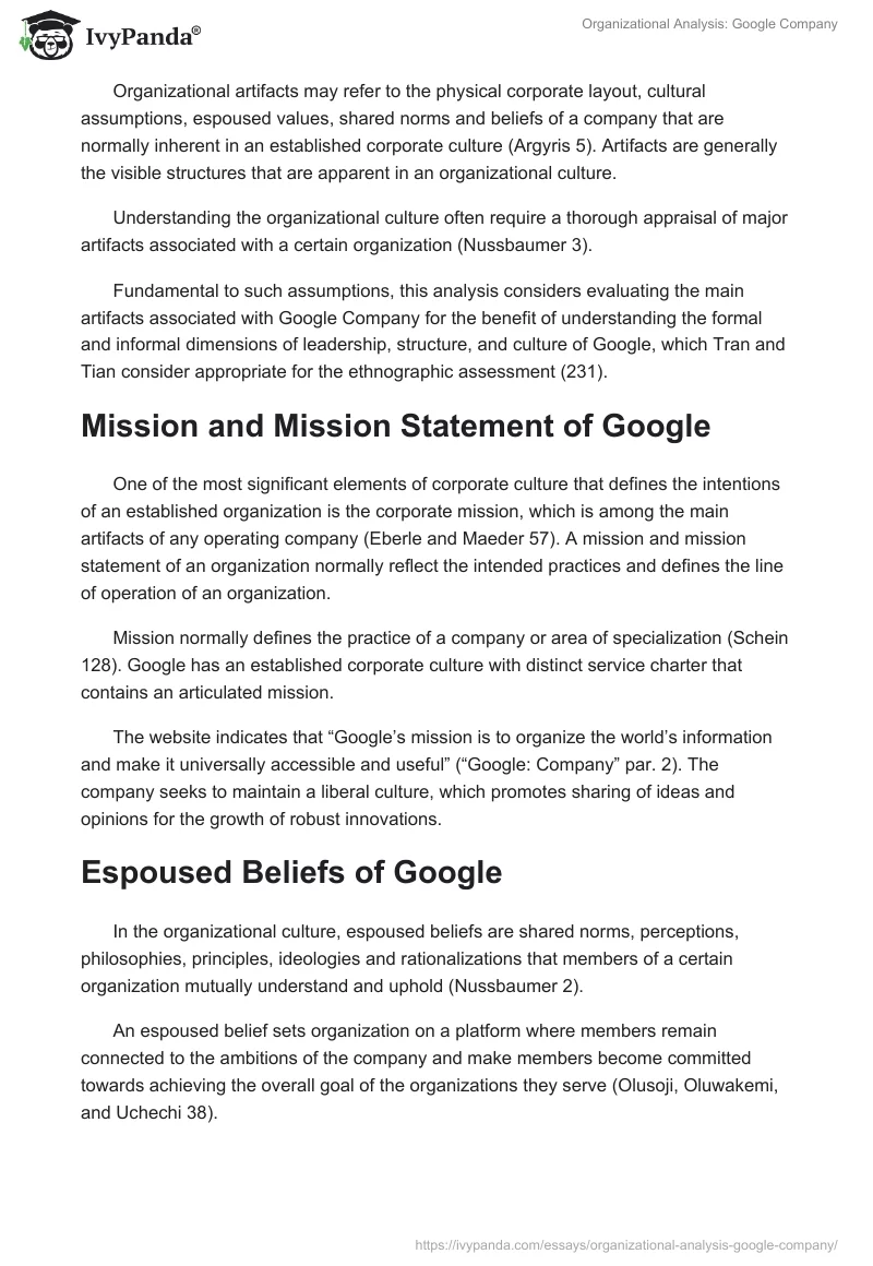 Organizational Analysis: Google Company. Page 3