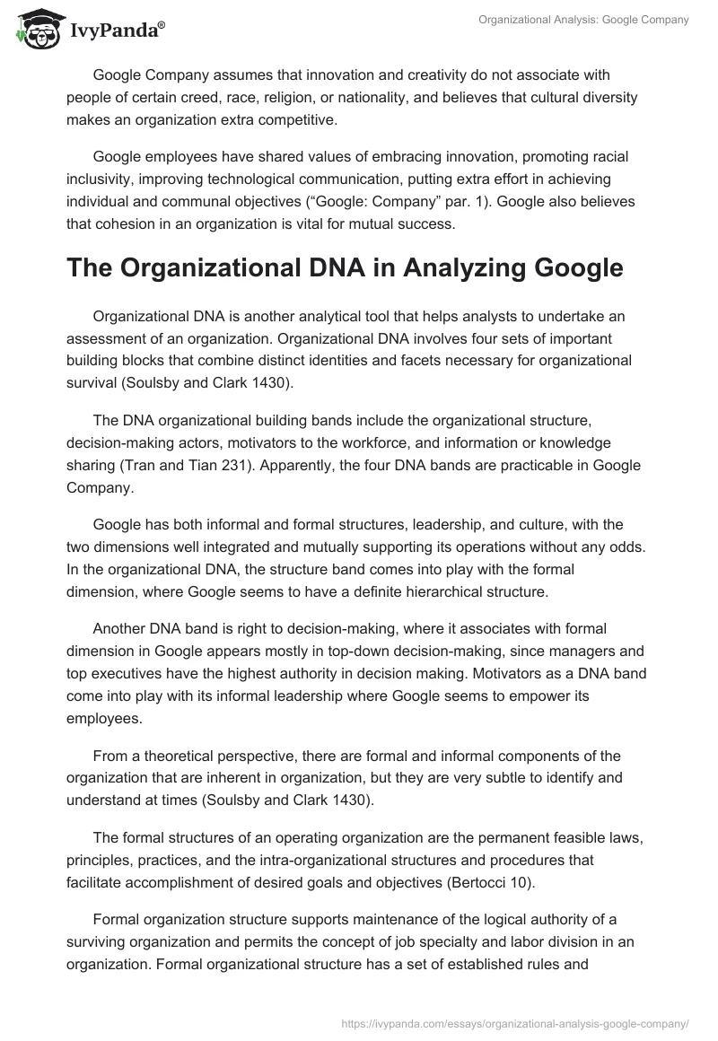 Organizational Analysis: Google Company. Page 5