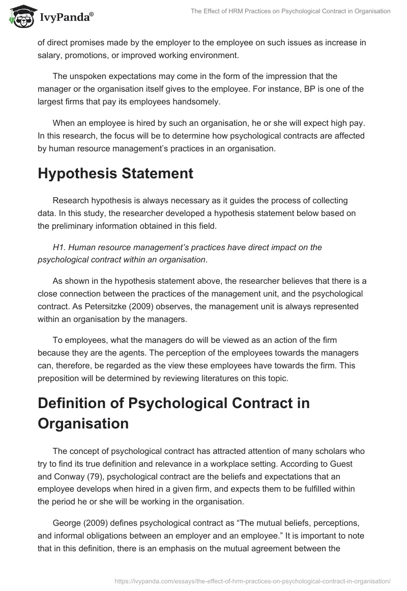 The Effect of HRM Practices on Psychological Contract in Organisation. Page 2