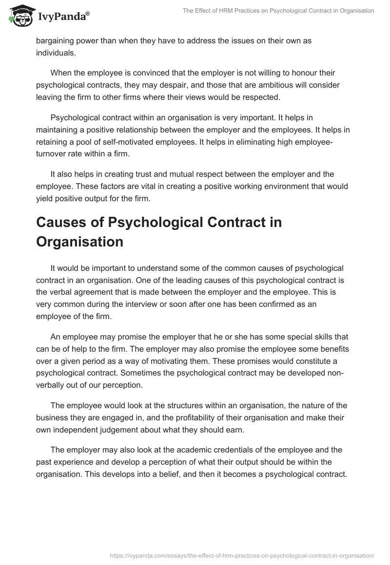 The Effect of HRM Practices on Psychological Contract in Organisation. Page 5