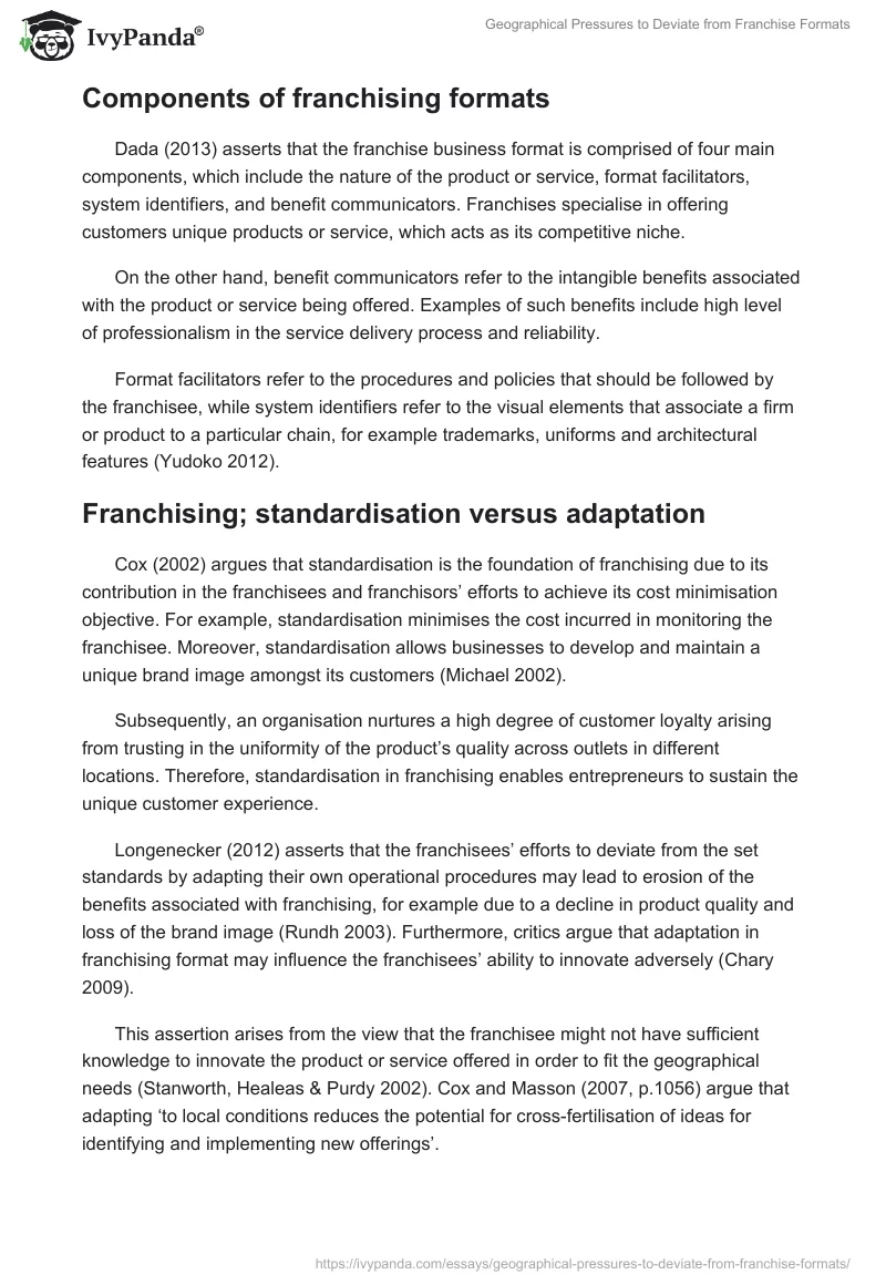 Geographical Pressures to Deviate from Franchise Formats. Page 5