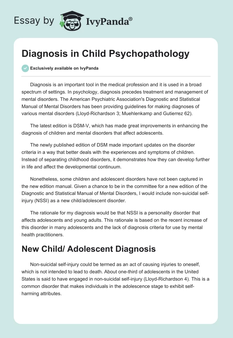 Diagnosis in Child Psychopathology. Page 1