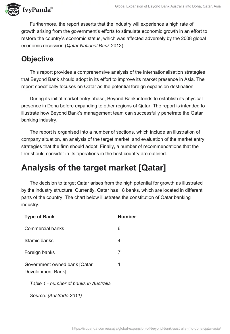 Global Expansion of Beyond Bank Australia into Doha, Qatar, Asia. Page 3