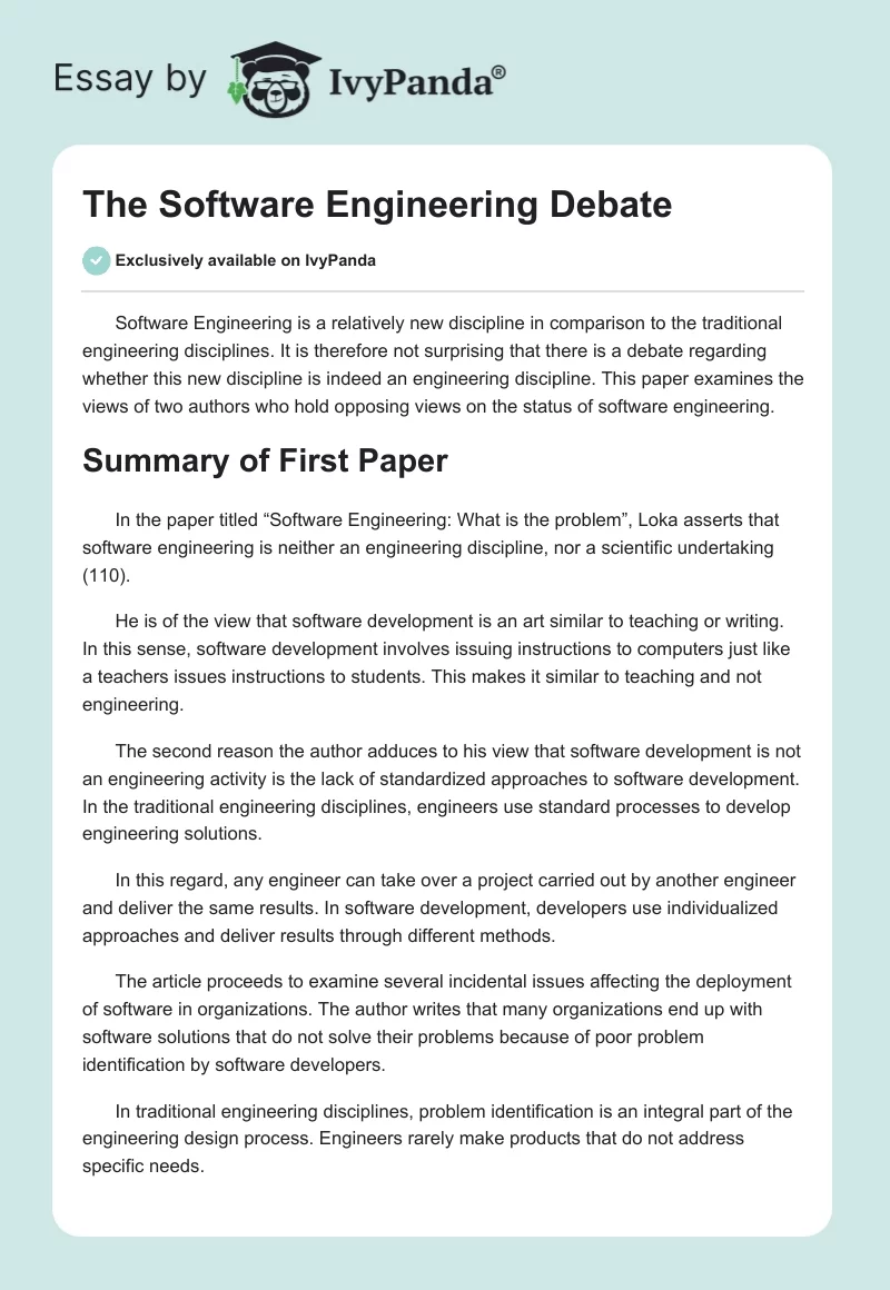 The Software Engineering Debate. Page 1