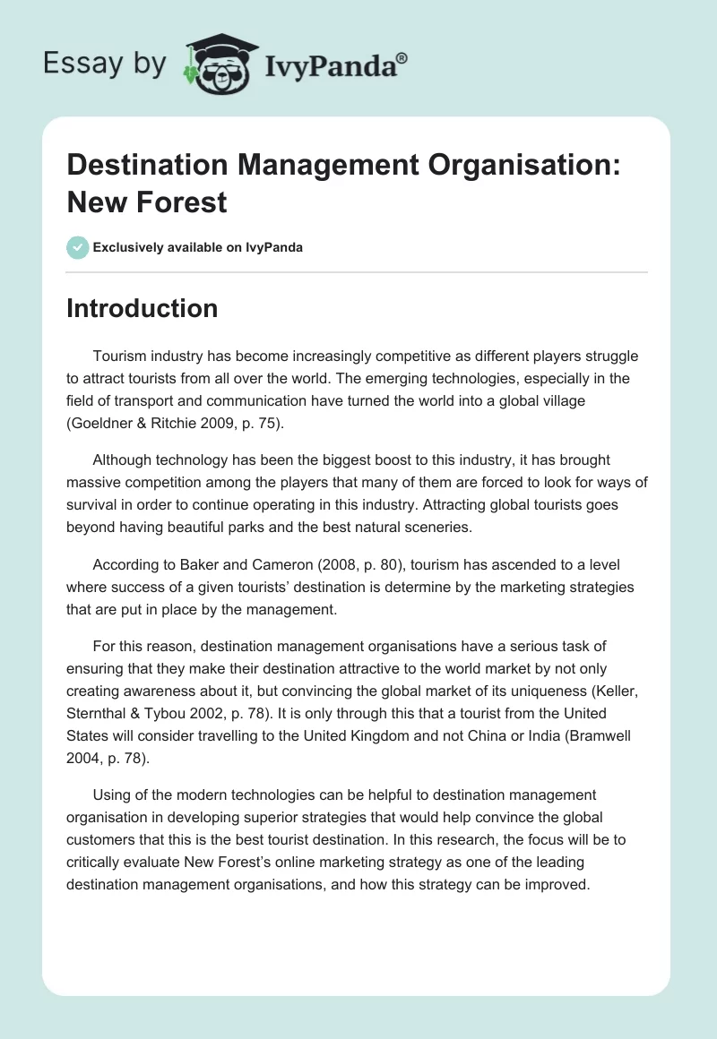 Destination Management Organisation: New Forest. Page 1