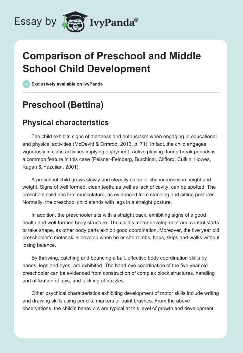 Comparison of Preschool and Middle School Child Development. Page 1