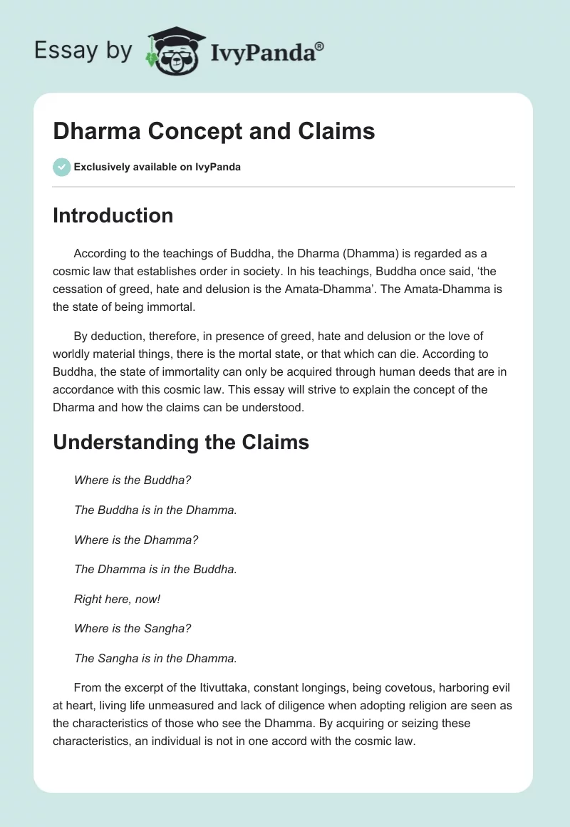 Dharma Concept and Claims. Page 1