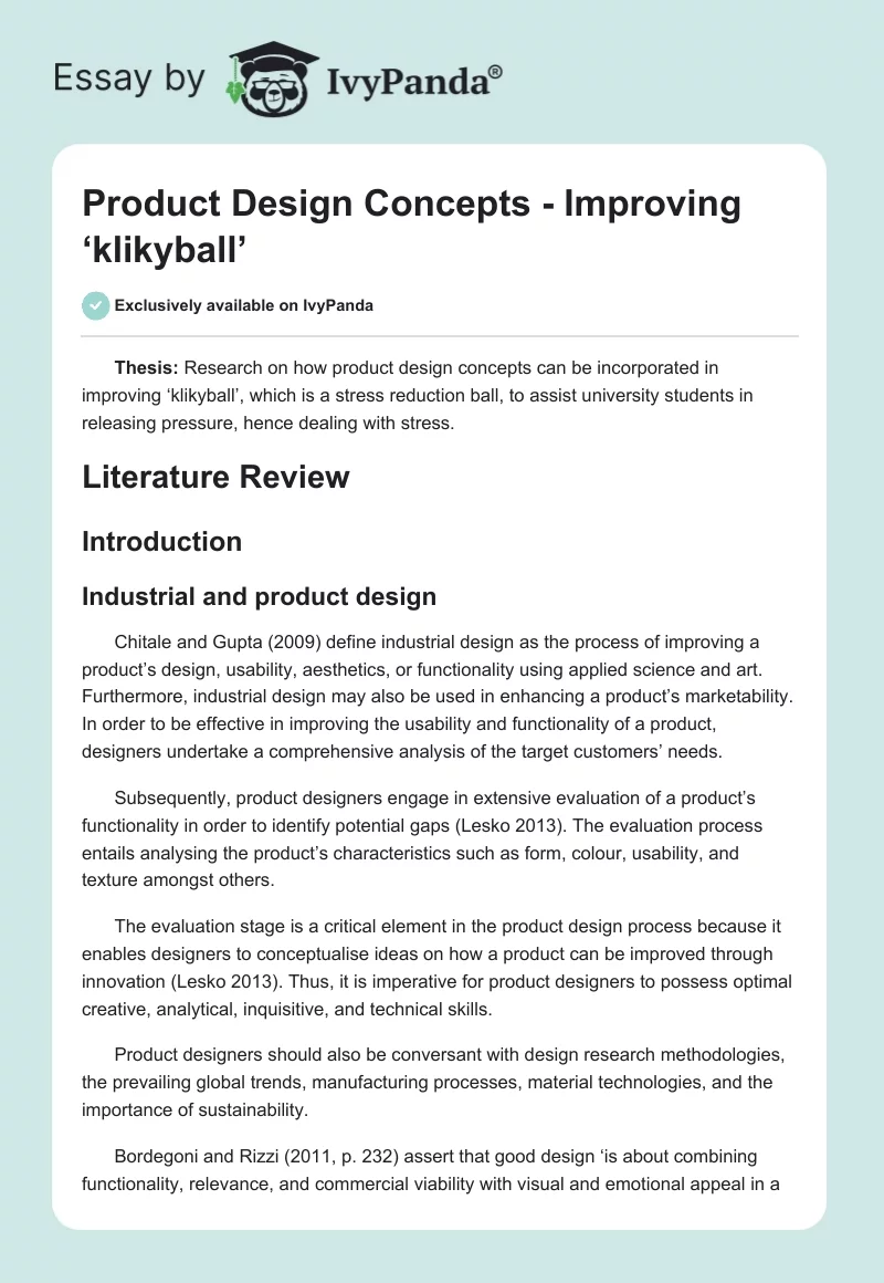 Product Design Concepts - Improving ‘klikyball’. Page 1