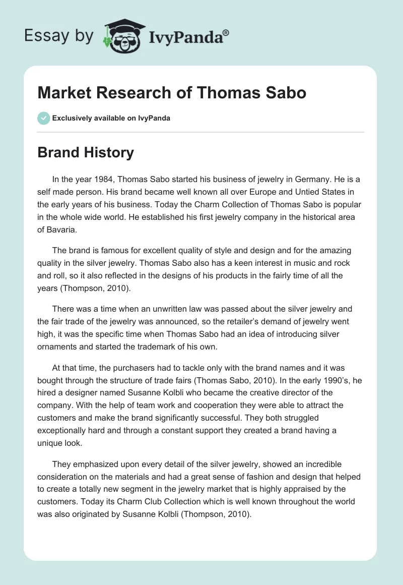 Market Research of Thomas Sabo. Page 1