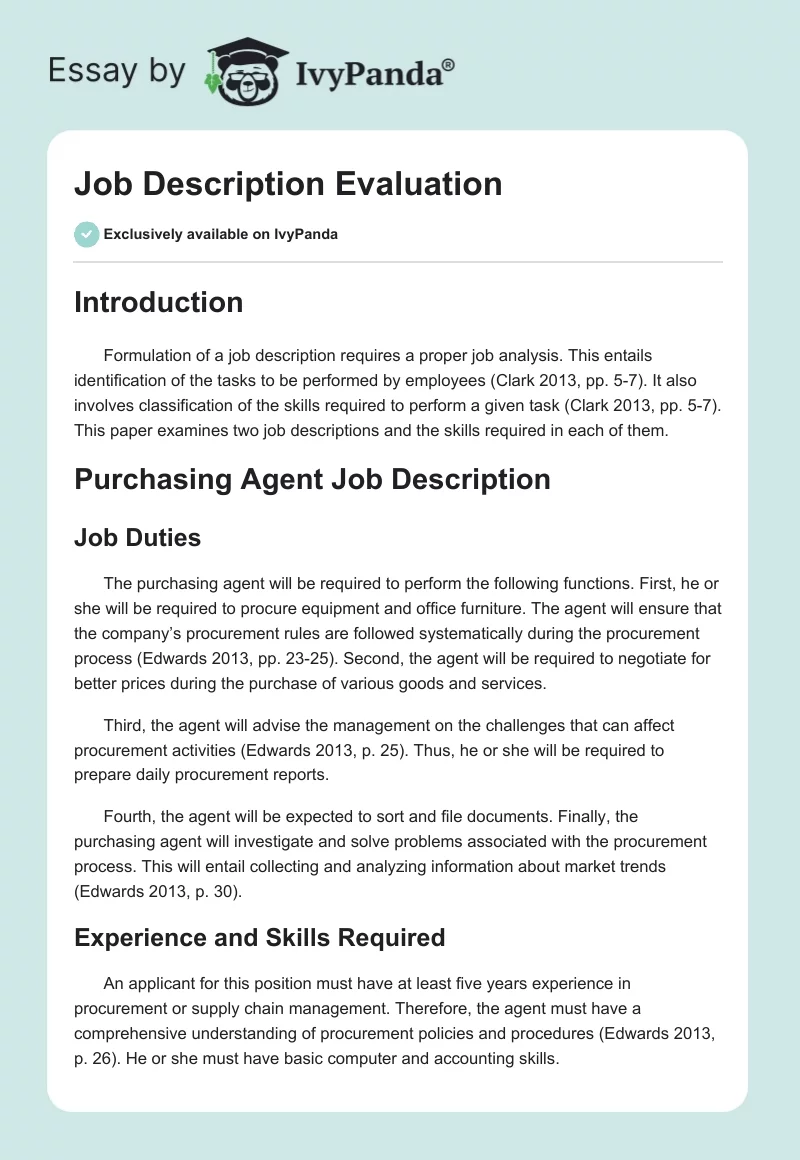 Job Description Evaluation. Page 1