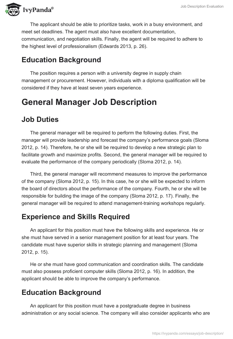 Job Description Evaluation. Page 2