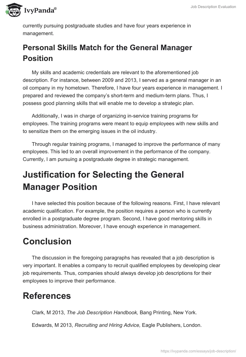 Job Description Evaluation. Page 3