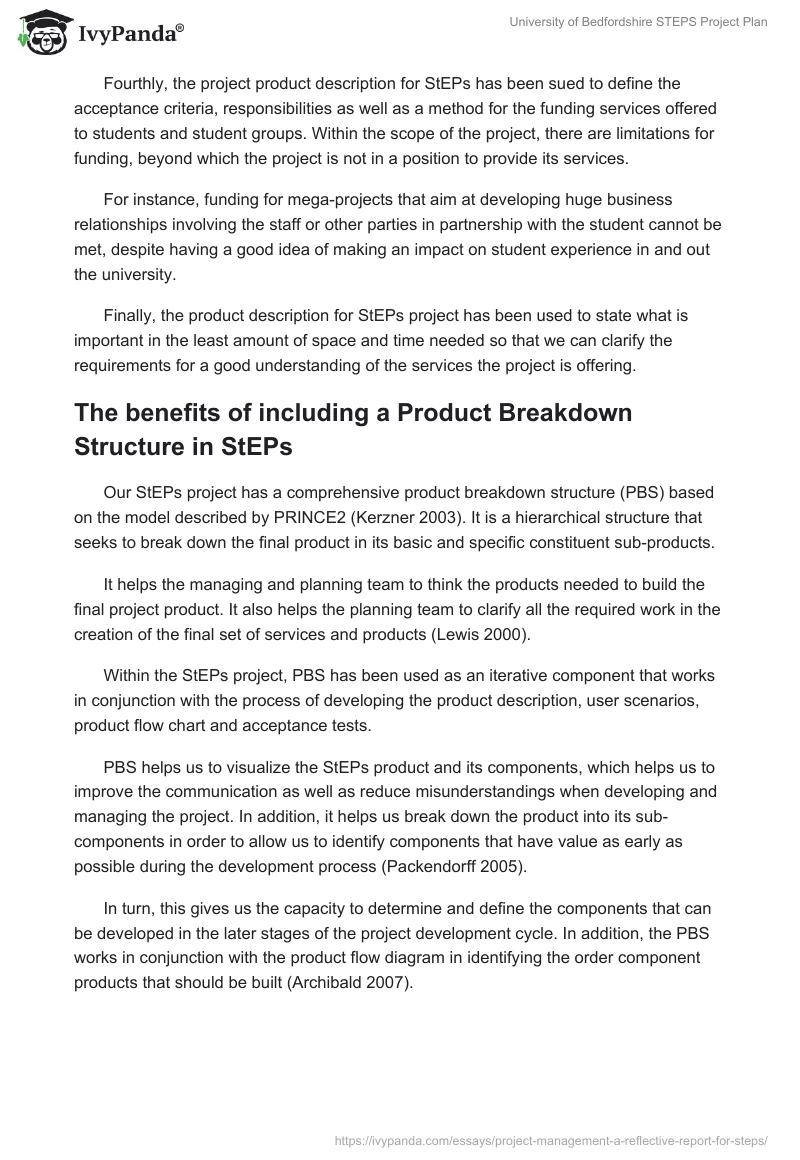University of Bedfordshire STEPS Project Plan. Page 3