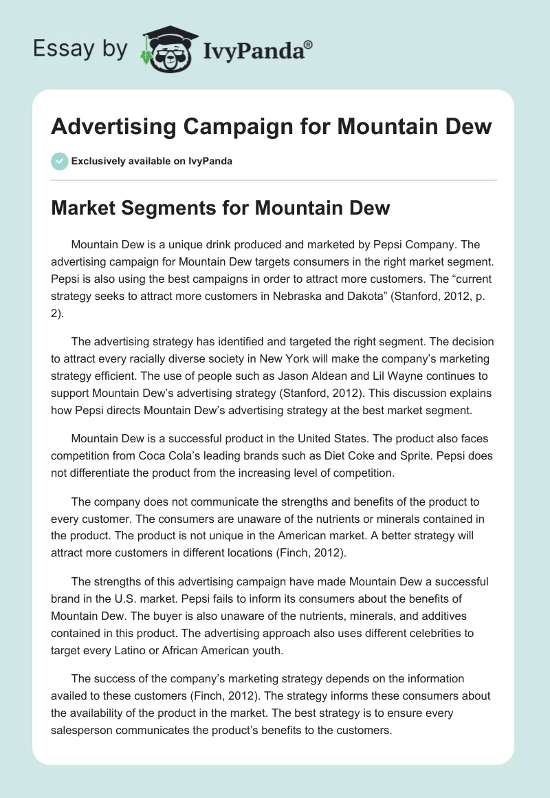 Advertising Campaign for Mountain Dew. Page 1