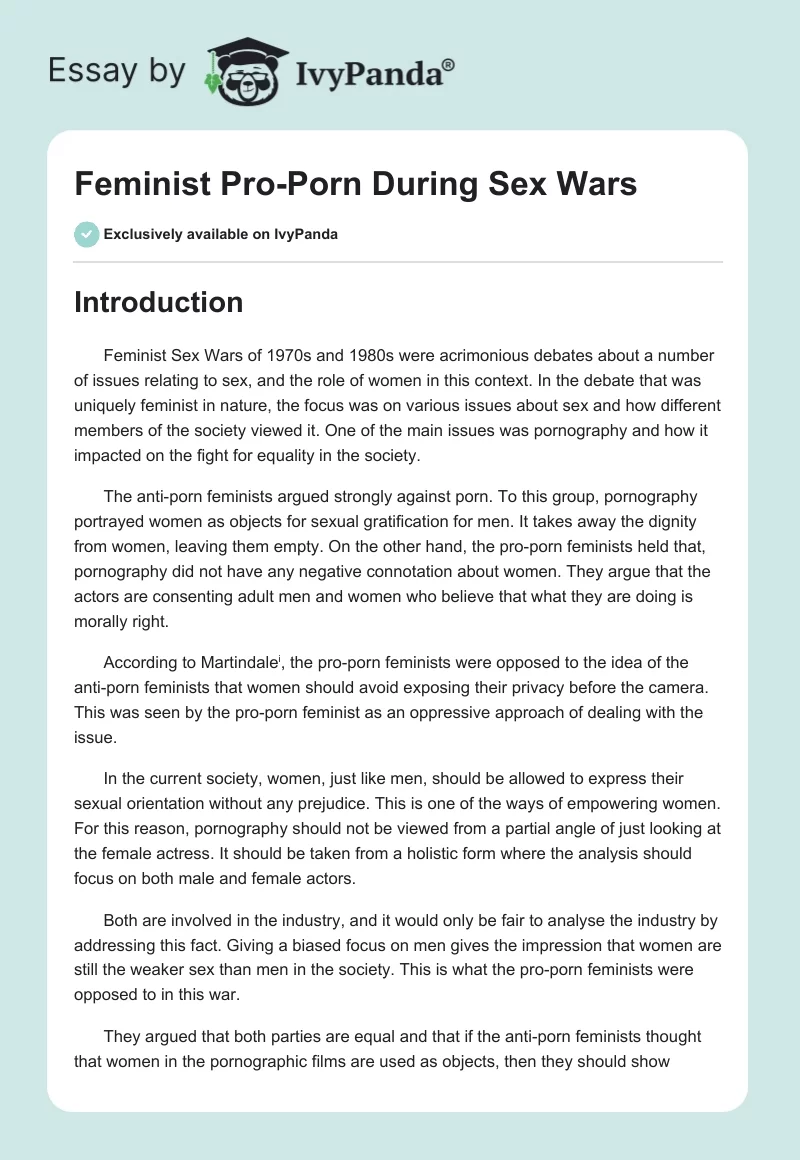 Feminist Pro-Porn During Sex Wars. Page 1