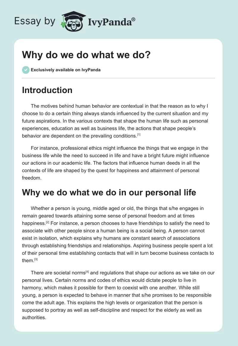 Why do we do what we do?. Page 1