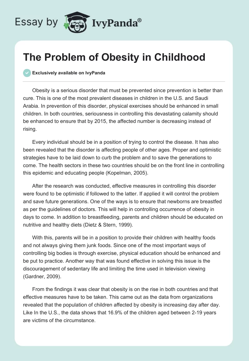 The Problem of Obesity in Childhood. Page 1