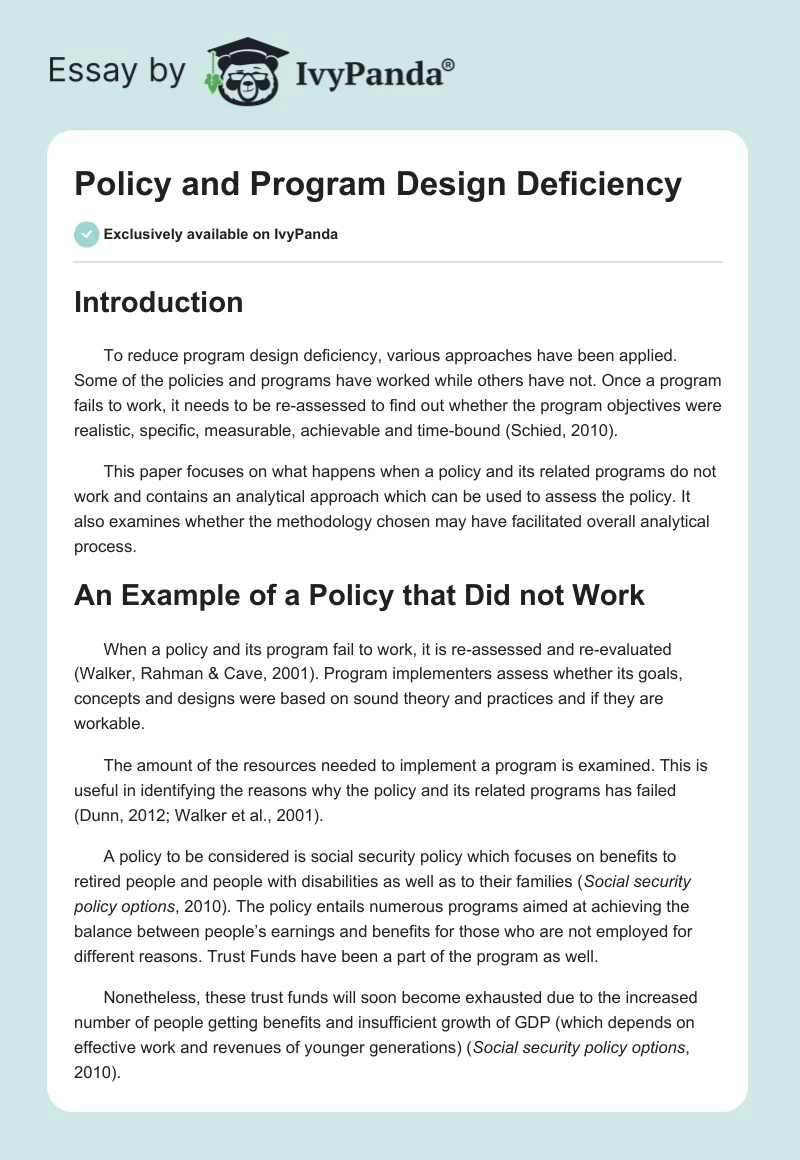 Policy and Program Design Deficiency. Page 1
